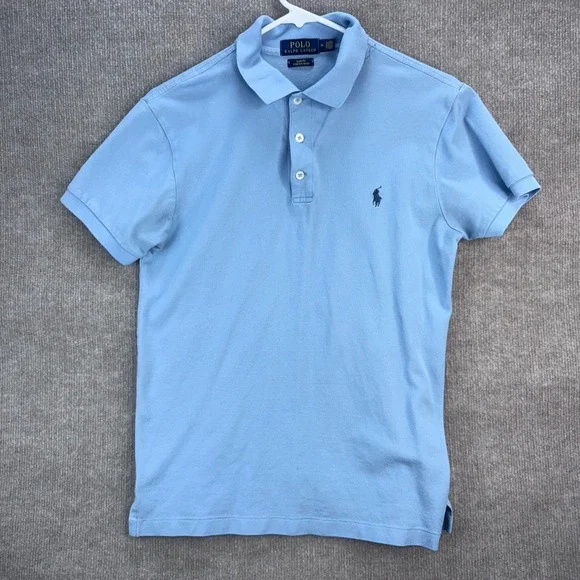 Polo Ralph Lauren Slim Fit Stretch Mesh Polo Shirt Light Blue Size M Preppy - Picture 2 of 8